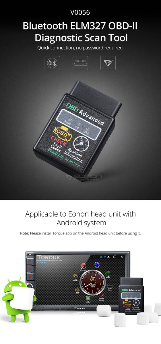 EONON V0056 Bluetooth OBD2 Diagnostic Fault Code Scan Tool ELM327 – German  Audio Tech