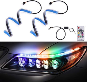 NEW 2x 60cm APP RGB Slim Sequential Flexible LED DRL Turn Signal Headlight Strip