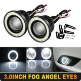 2x 3" Car Fog Light Lamp LED Projector COB Halo Angel Eye Ring DRL Driving Bulbs