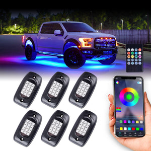 LED Rock Lights 6-Pods RGB Colorful Underbody Underglow Kit Neon Car Boat Truck Motorcycle IP 68 Waterproof