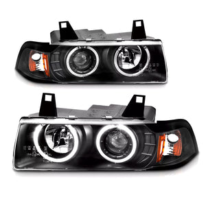 [Dual LED Halo] for 1992-1999 BMW E36 3 Series M3 Projector Black Headlights