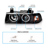 [Dual LED Halo] for 1992-1999 BMW E36 3 Series M3 Projector Black Headlights