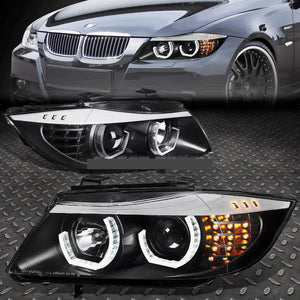 Projector Headlights Black [3D U-Halo DRL+LED Signal] For 09-12 BMW E90 3-Series M3 4D Sedan