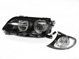 DEPO Angel Halo Headlight + Clear Corner Light For 2002-2006 BMW E46 3-Series 4D/5D