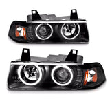 [Dual LED Halo] for 1992-1999 BMW E36 3 Series M3 Projector Black Headlights