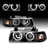 [Dual LED Halo] for 1992-1999 BMW E36 3 Series M3 Projector Black Headlights