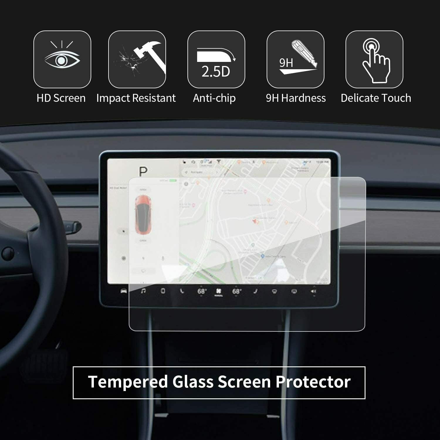 Tempered Glass (9H) Screen Protector for Model 3/Y, Matte