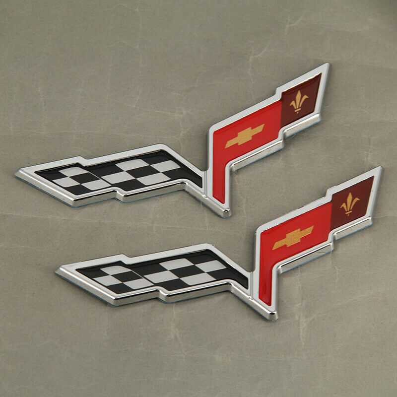 Set 2 Front Hood & Rear Fascia Crossed Flags Decal Emblems for