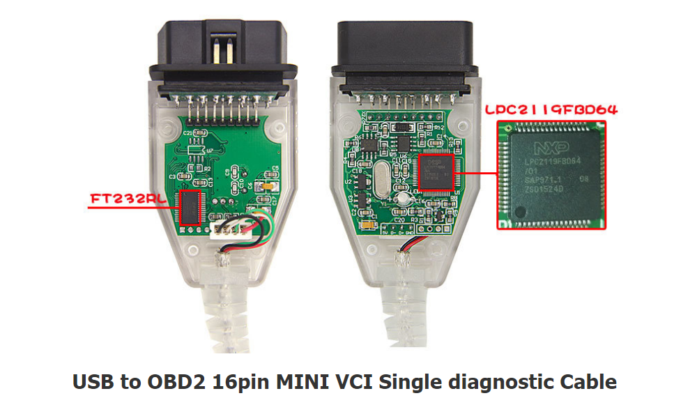 Mini-VCI OBD2 Diagnostic J2534 Cable Firmware 1.4.1 for Toyota